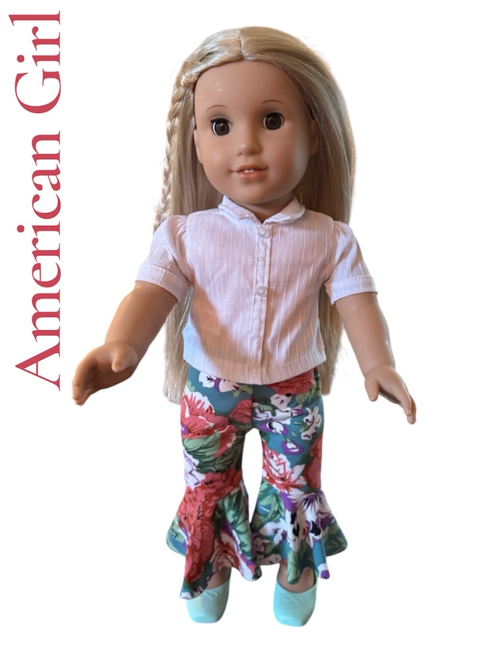 American Girl Blonde Doll - Brown Eyes with Pink Top and Floral Bell-Bottoms